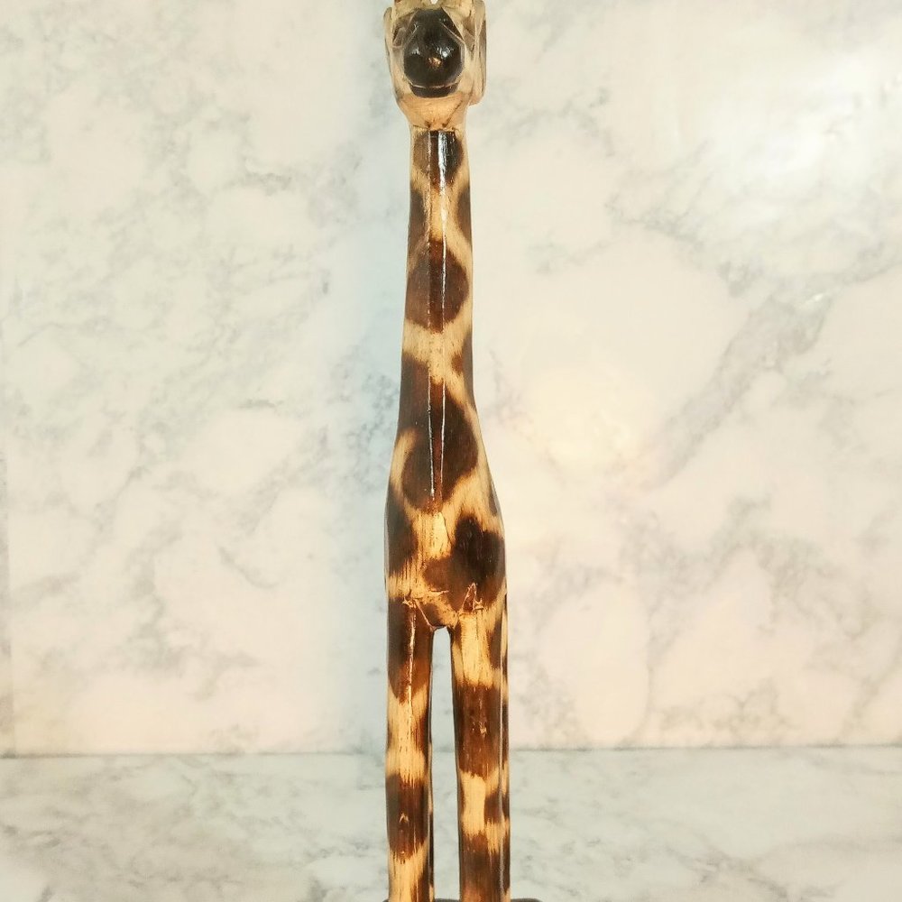 SOLD!! Solid Wood Hand Carved Giraffe Figurine On Wood Stand